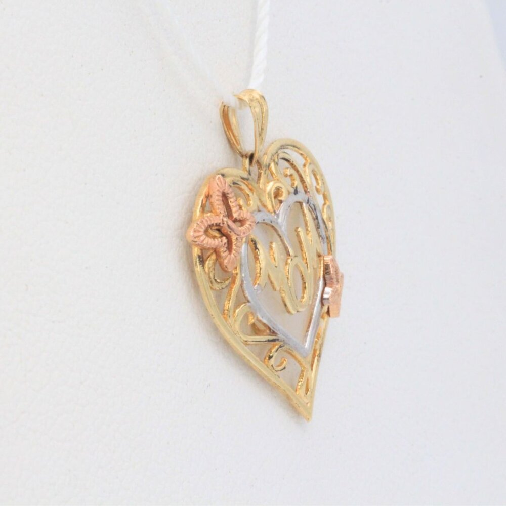 10k Solid Gold Mom Script Word with Mother of Pearl Background Pendant - Picture 6 of 10
